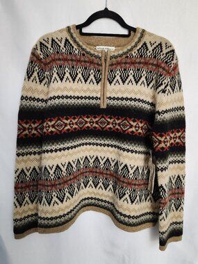 Telluride Clothing Company Fair Isle Wool Sweater Quarter Zip L